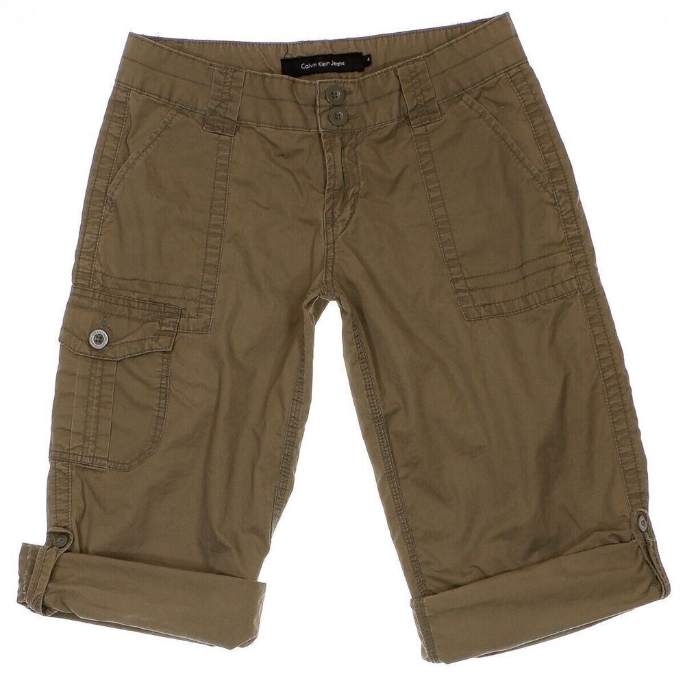 Calvin Klein Roll Cuff Crop Pants Size 4 Womens Olive Lightweight Cotton 30 x 19 - Picture 6 of 10